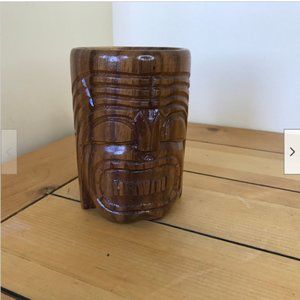 Vtg Hand Carved Solid Wood Tiki Hawaii Tribal Native Face Drinking Mug 5" Tall